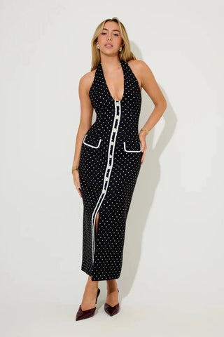 Odd Muse The Ultimate Muse Polka Dot Butten Midi Dress - Black
