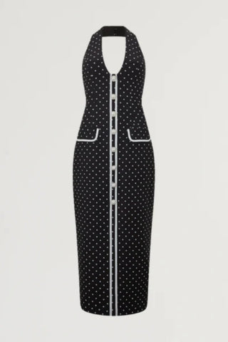 Odd Muse The Ultimate Muse Polka Dot Butten Midi Dress - Black