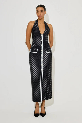 Odd Muse The Ultimate Muse Polka Dot Butten Midi Dress - Black