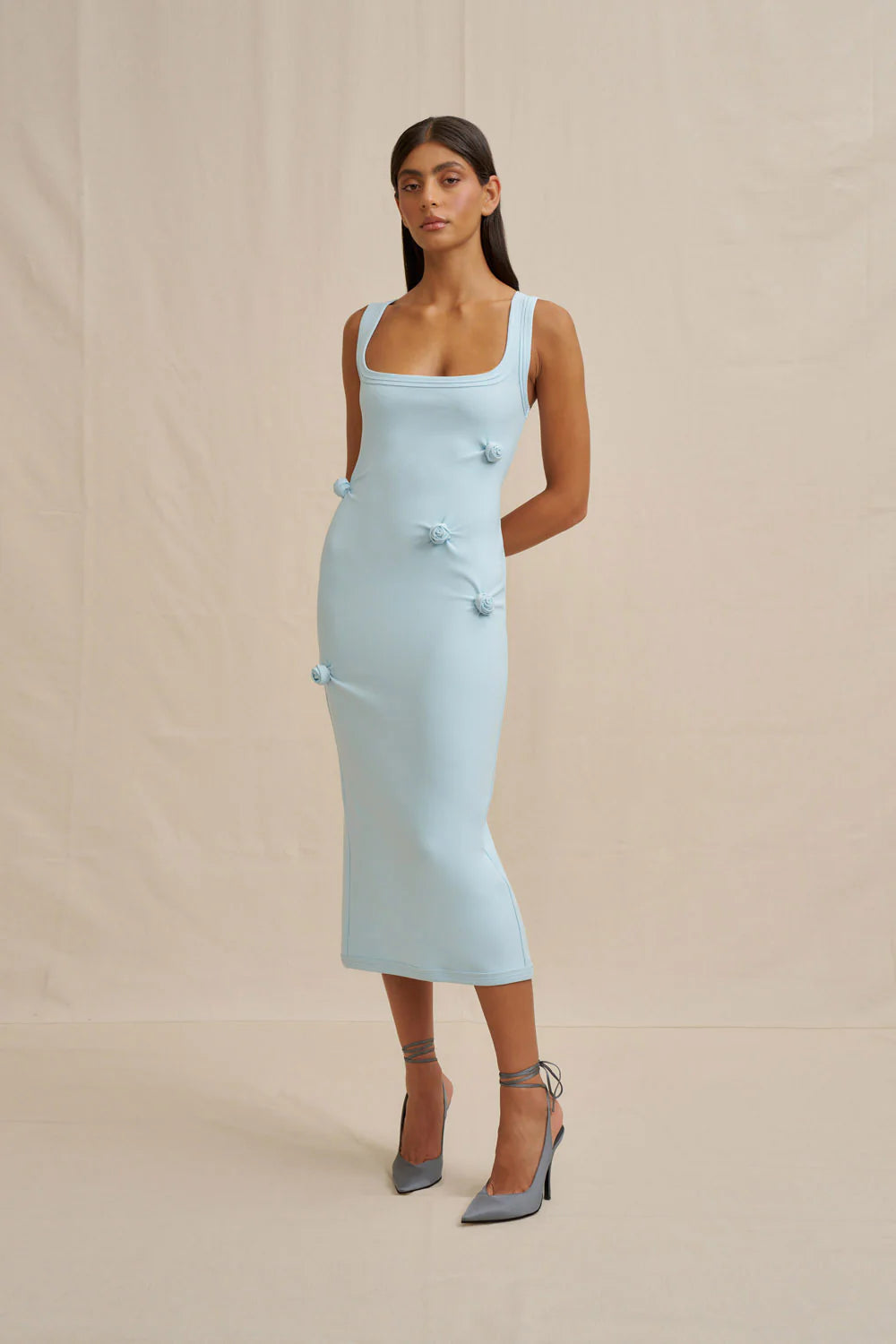 By Johnny Rosette Midi Dress - Ice blue