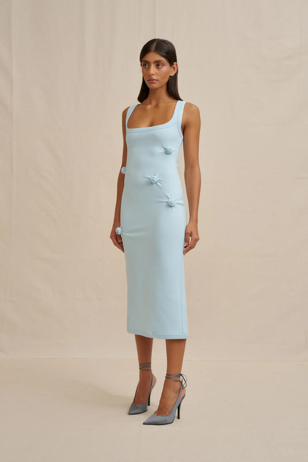 By Johnny Rosette Midi Dress - Ice blue