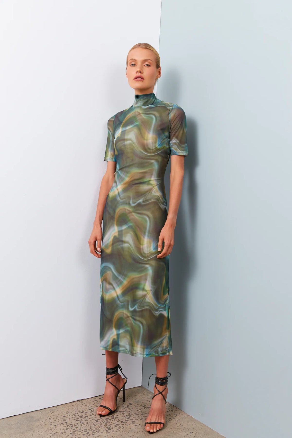 Sofia Irina Mesh Dress - Green Print