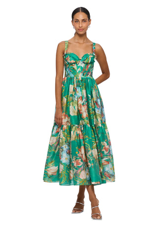 Leo Lin Rose Bustier Midi Dress - Opulent Print in Verdant