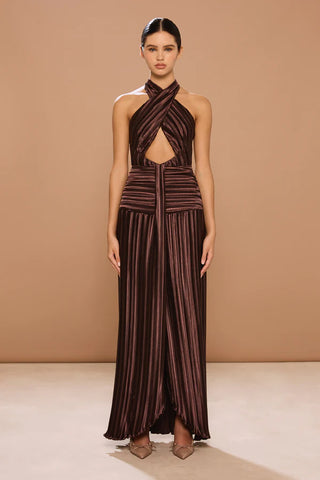 Sonya Ariana Plissé Dress - Chestnut