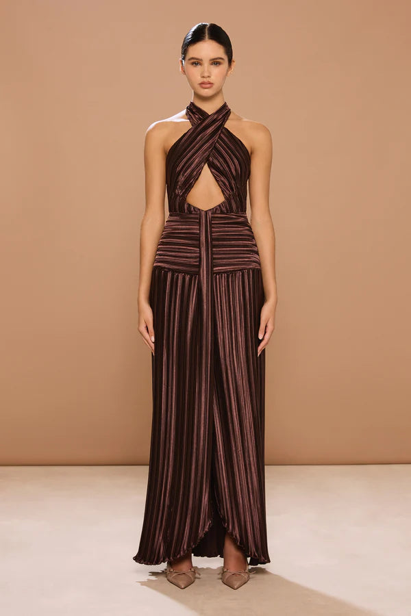 Sonya Ariana Plissé Dress - Chestnut