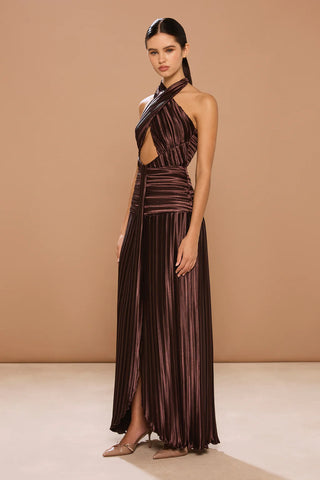 Sonya Ariana Plissé Dress - Chestnut
