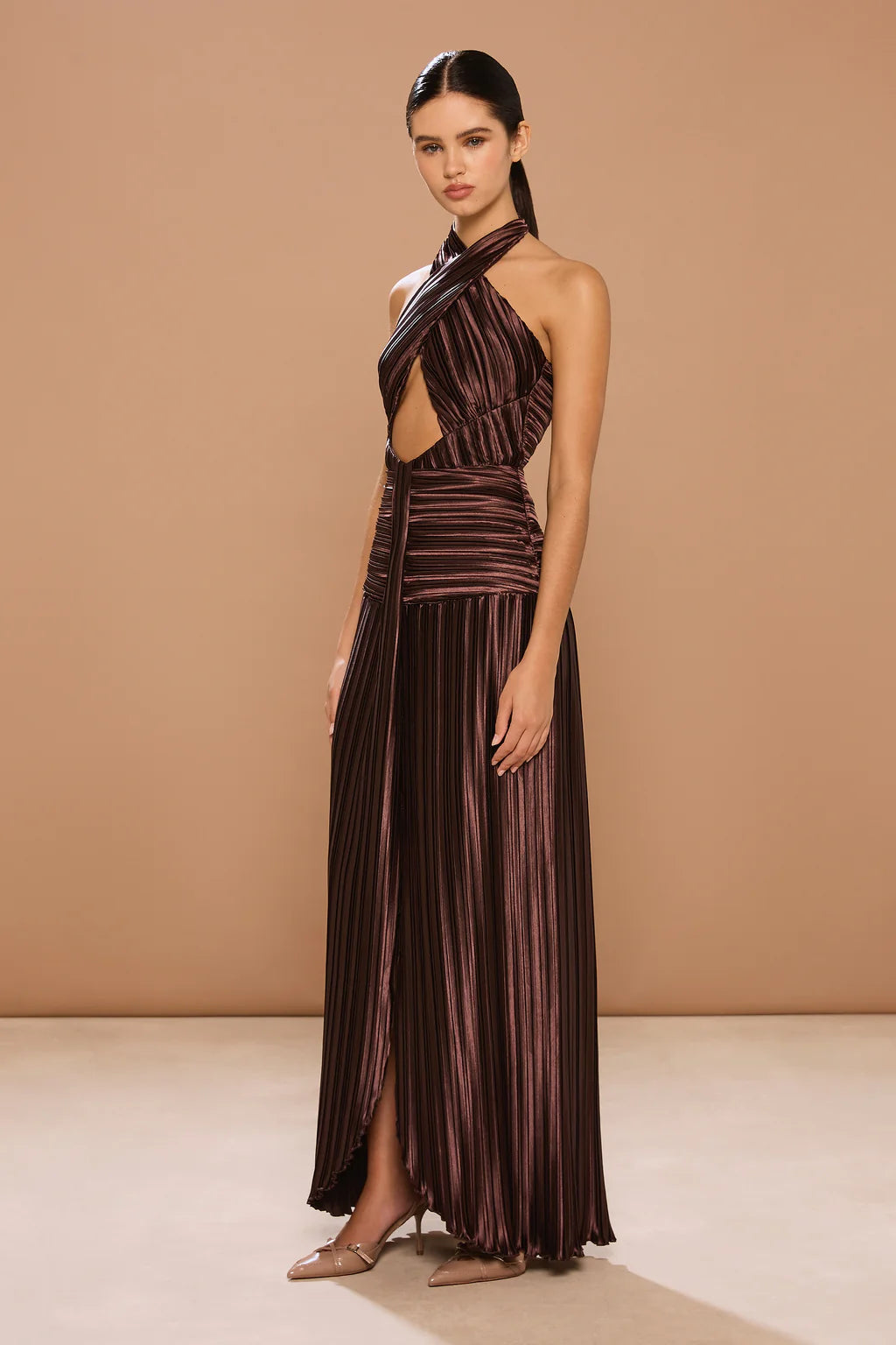 Sonya Ariana Plissé Dress - Chestnut