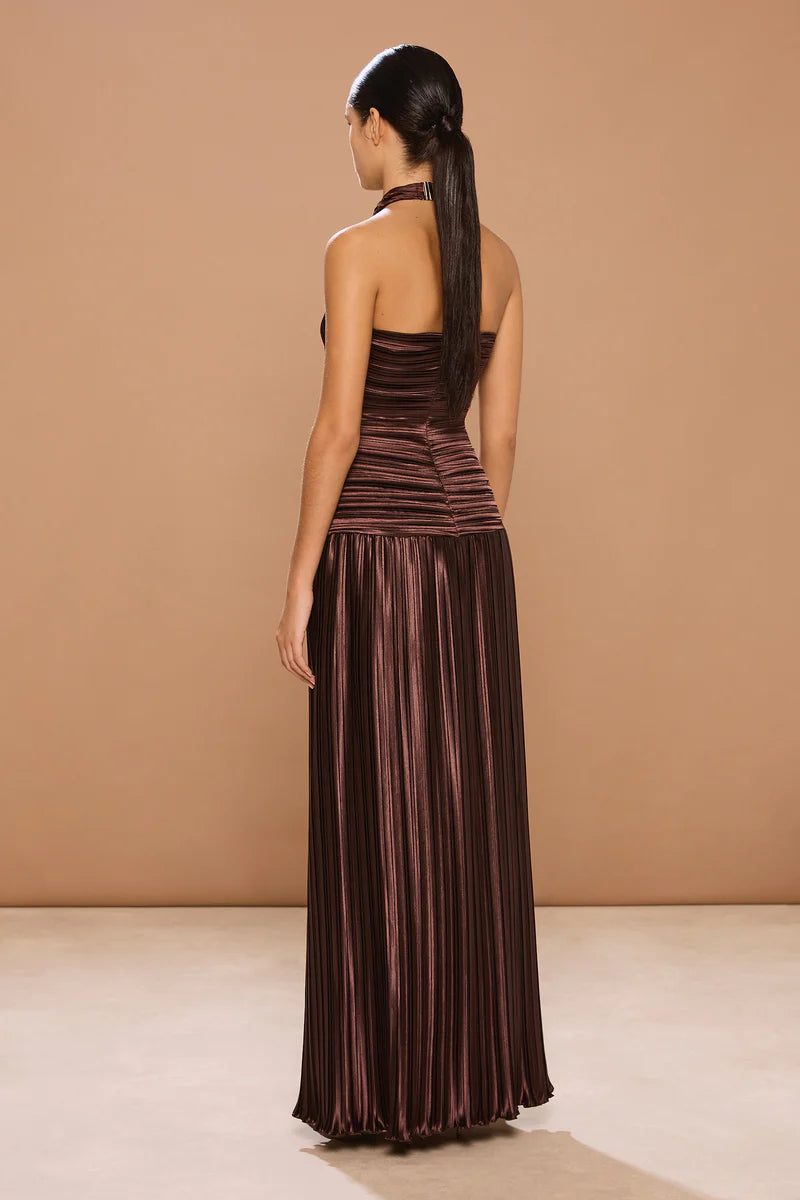 Sonya Ariana Plissé Dress - Chestnut