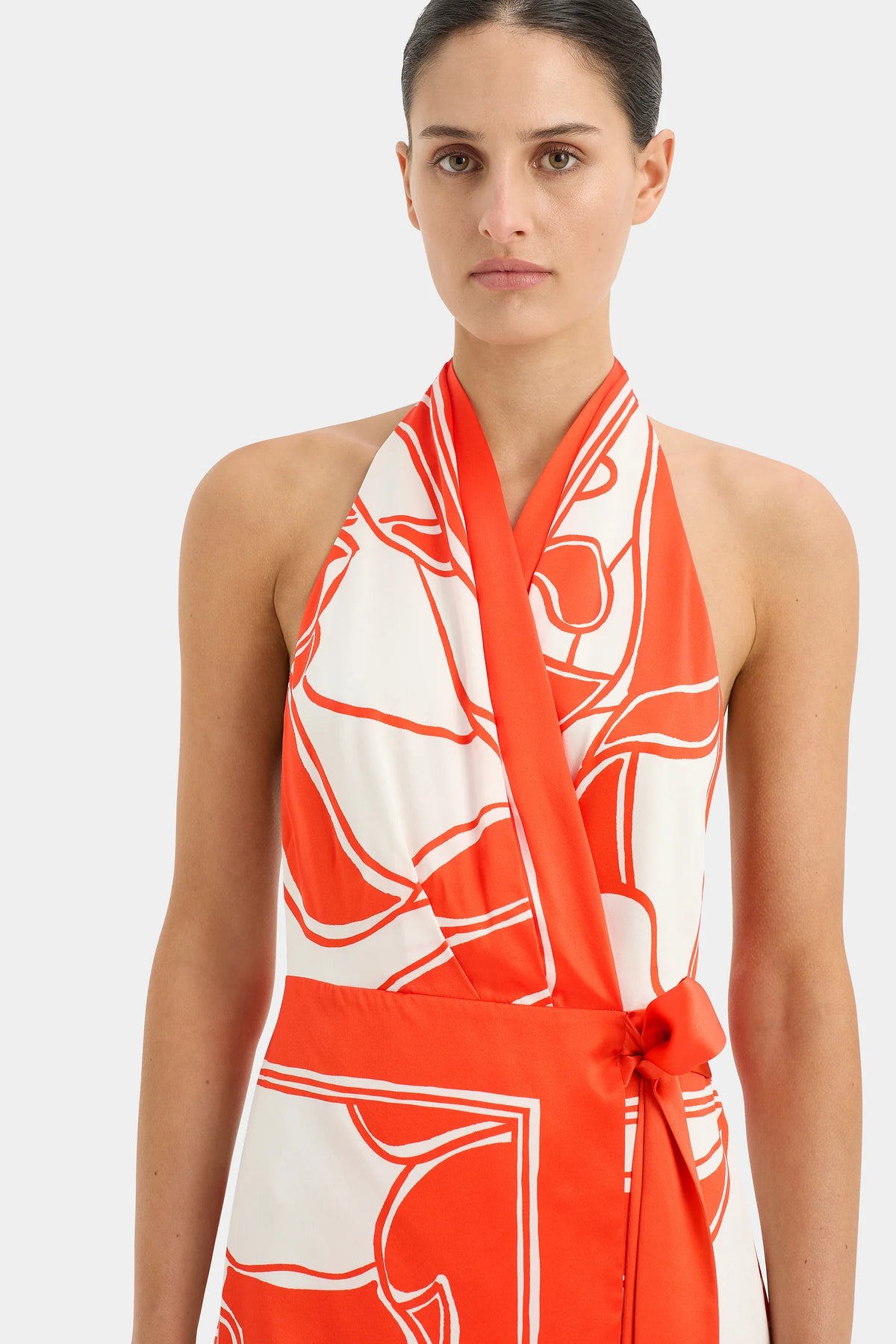 Sir the Label Ramona Wrap Halter Mini Dress - Mariposa Lily - Dress Hire AU Sir the Label Ramona Wrap Halter Mini Dress - Mariposa Lily - Dress Hire AU
