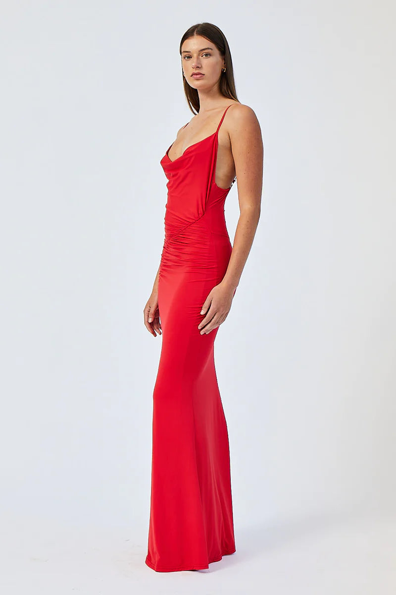 Suboo Ivy Strappy Gathered Maxi Dress Red