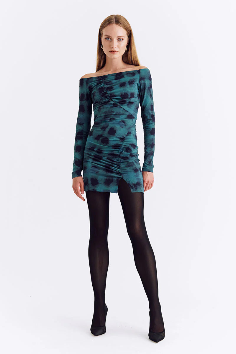 Suboo Shibori Long Sleeve Off Shoulder Tunic Dress - Green Print - Dress Hire AU Suboo Shibori Long Sleeve Off Shoulder Tunic Dress - Green Print - Dress Hire AU