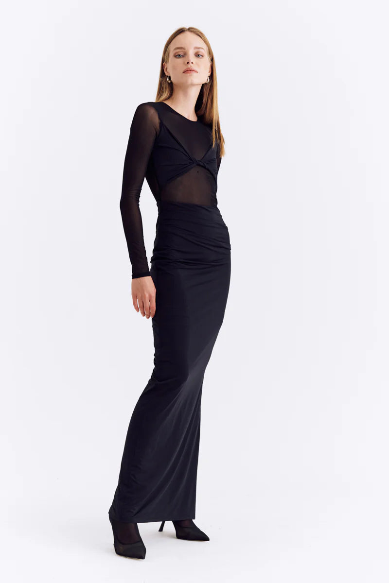 Suboo Auguste Long Sleeve Mesh Jersey Maxi Dress Black