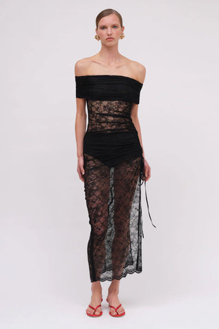 Suboo Beau Lace Off Shoulder Midi Dress - Black