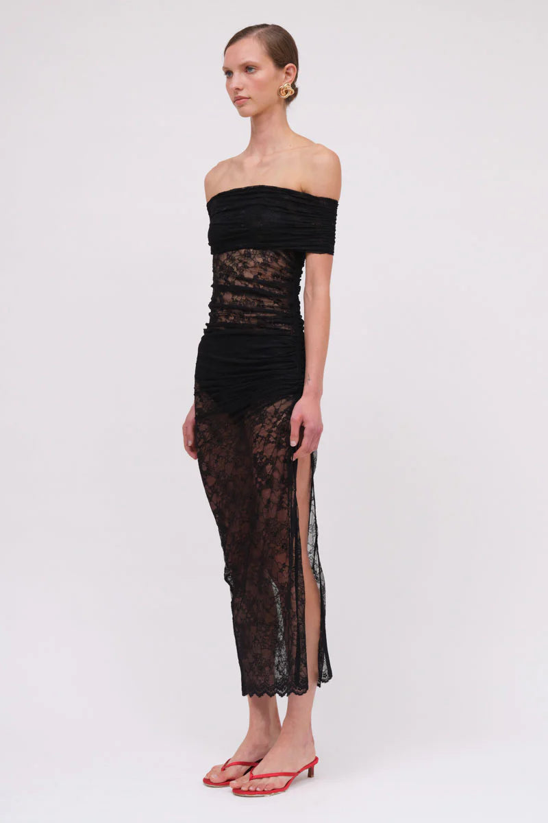 Suboo Beau Lace Off Shoulder Midi Dress - Black