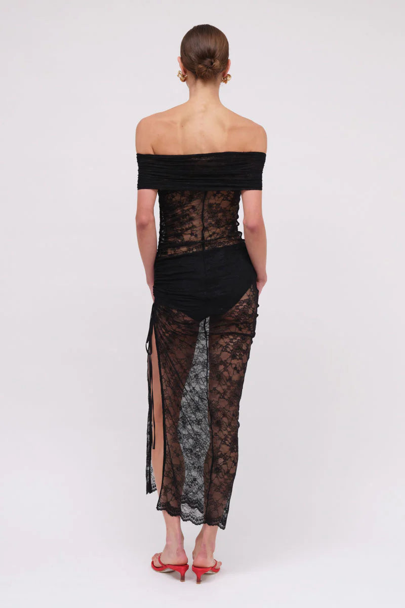 Suboo Beau Lace Off Shoulder Midi Dress - Black
