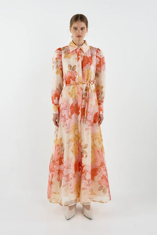 Sofia Irina Julie Maxi Shirt Dress - Red Pink Floral