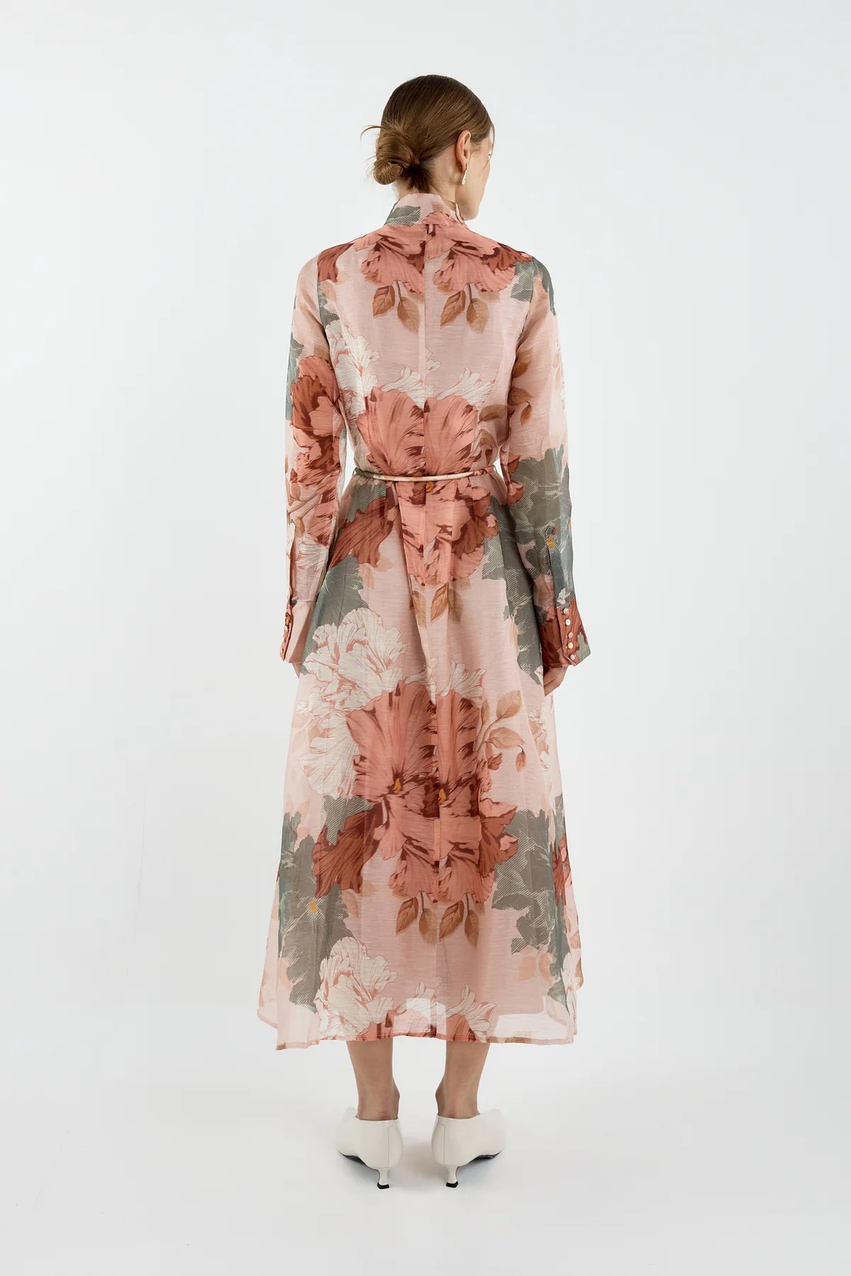 Sofia Irina Iris Bell Sleeve Shirt Dress - Pink Green Floral
