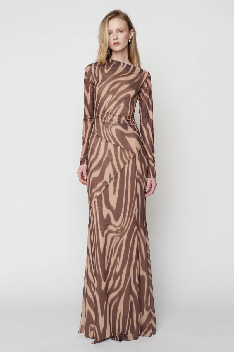 Suboo Sable Long Sleeve Flared Maxi Dress - Sable