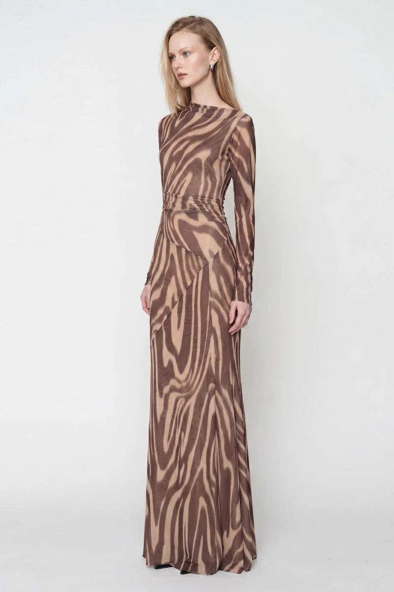 Suboo Sable Long Sleeve Flared Maxi Dress - Sable