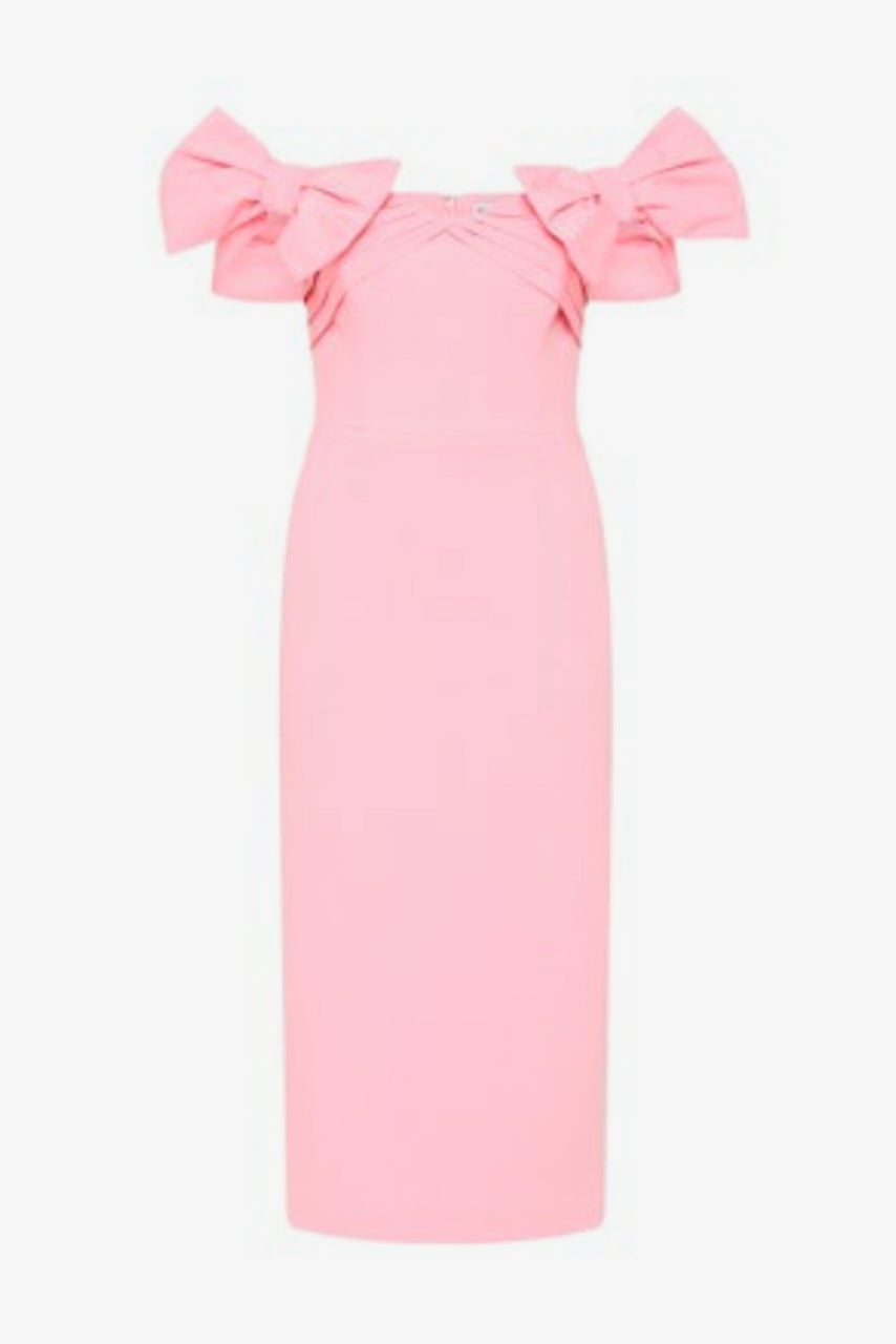 Rebecca Isabella Bow Midi Dress - Ticked Pink