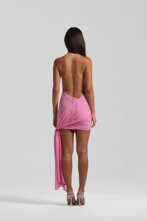 anastasia steele pink halter dress Anastasia Short Pink Dress Movie, Dancing Cocktail Party Outfit, Halloween Costume