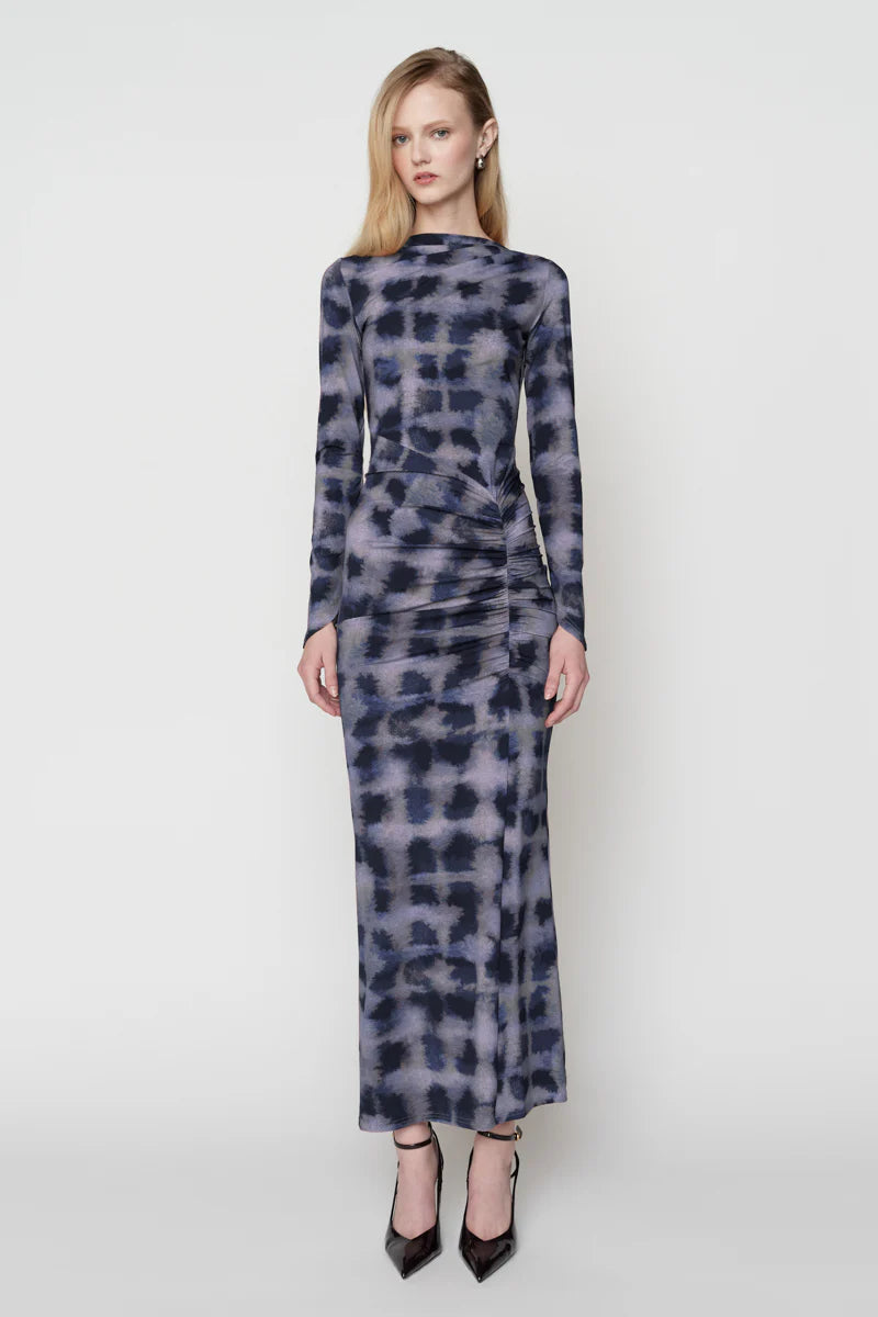 Suboo Shibori Long Sleeve Rouched Dress - Purple