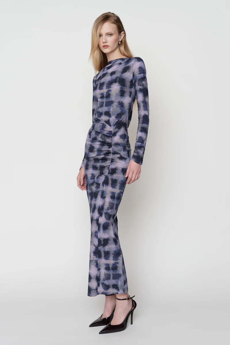 Suboo Shibori Long Sleeve Rouched Dress - Purple