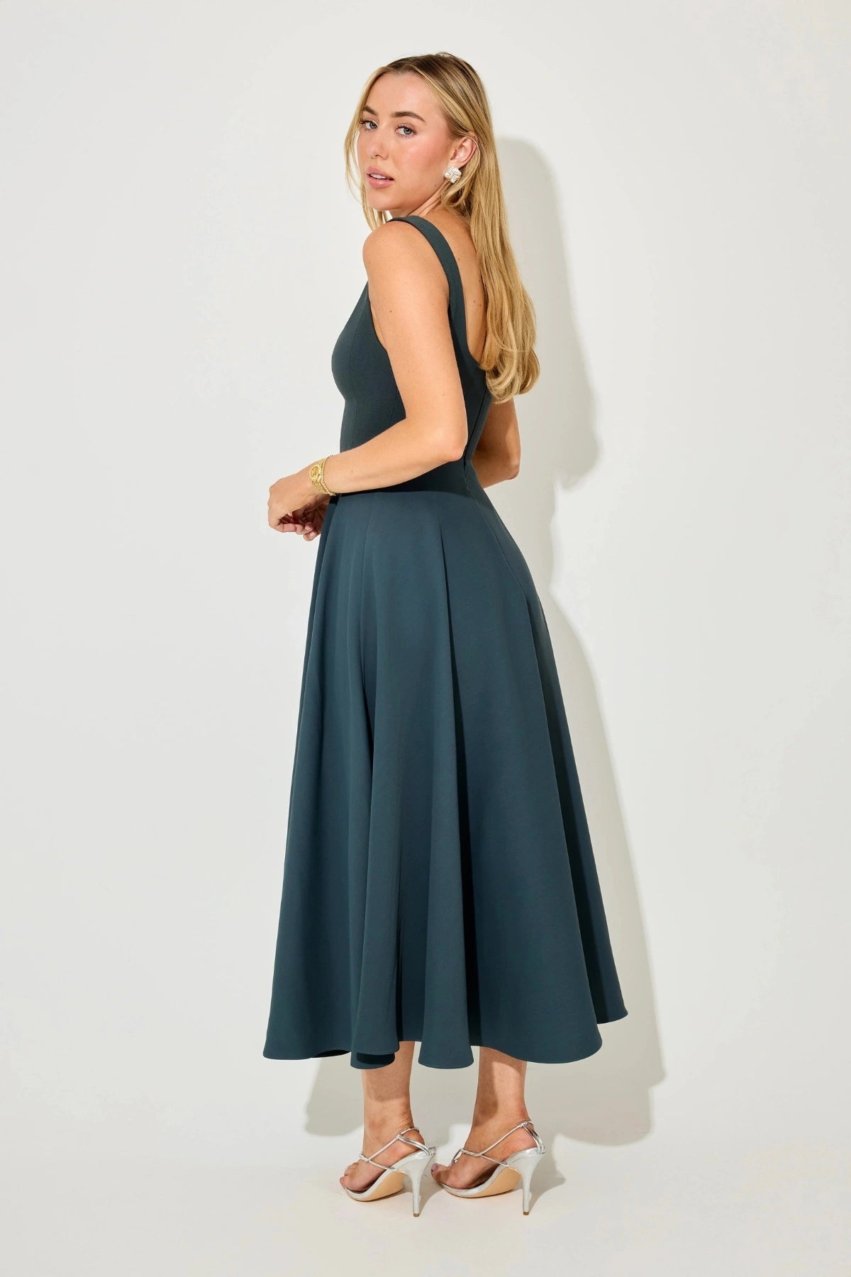 Odd Muse The Ultimate Muse High Waisted Square Neck Midi Dress - Teal