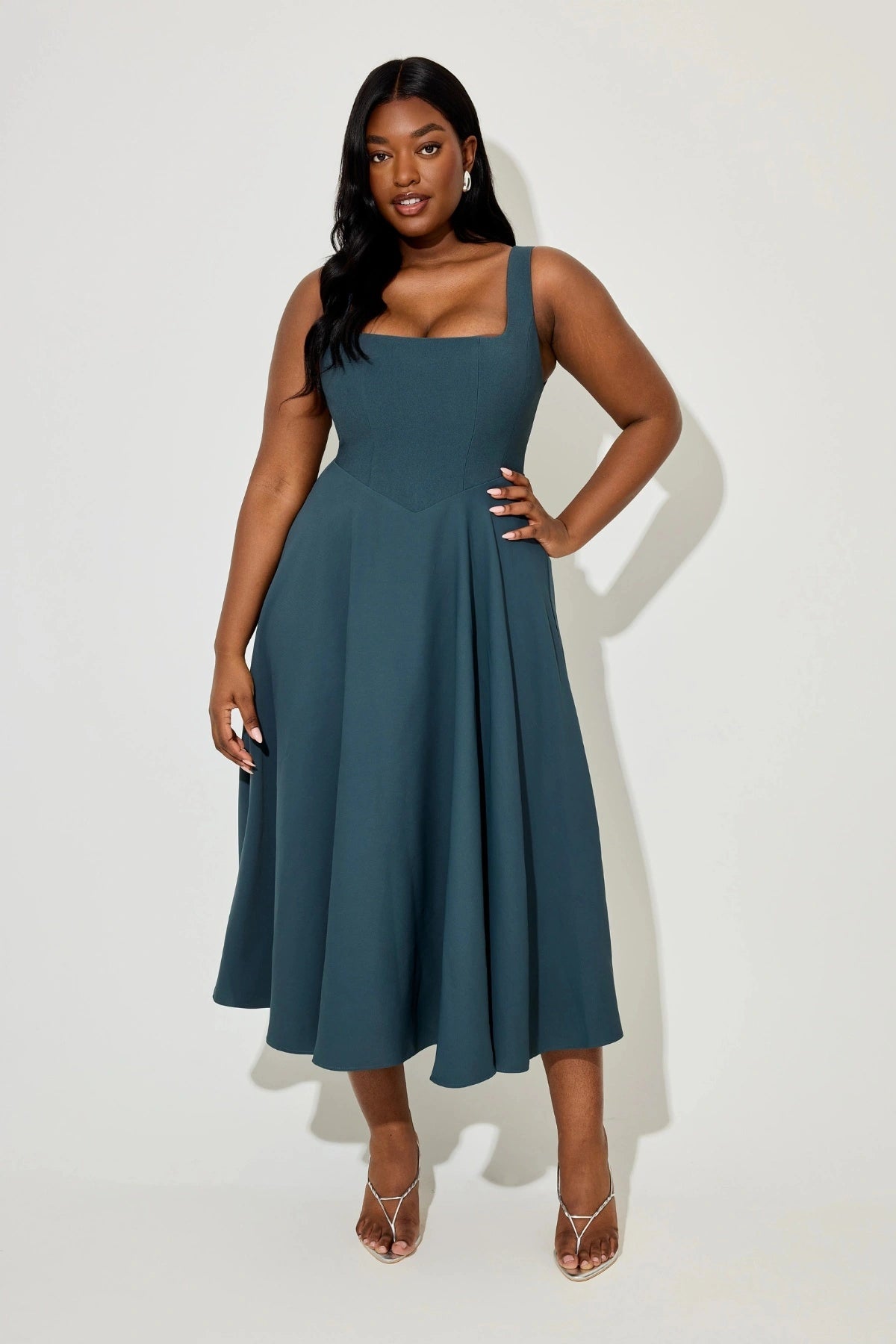 Odd Muse The Ultimate Muse High Waisted Square Neck Midi Dress - Teal