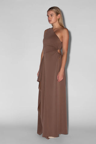 The Wolf Gang Vivi One Shoulder Maxi Dress - Cocoa