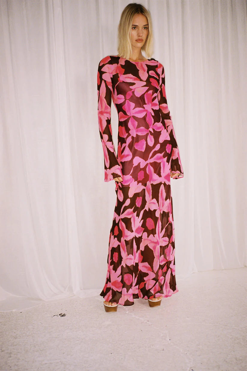 The Wolf Gang Lottie Maxi Dress - Pink Chocolate Floral - Dress Hire AU The Wolf Gang Lottie Maxi Dress - Pink Chocolate Floral - Dress Hire AU