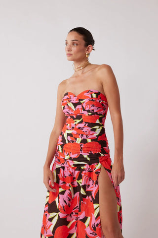 The Wolf Gang Dolcie Strapless Maxi Dress - Rojo Print