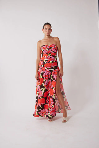 The Wolf Gang Dolcie Strapless Maxi Dress - Rojo Print