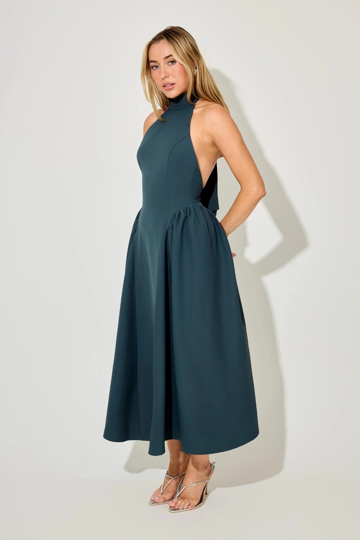 Odd Muse The Ultimate Muse High Neck Gathered Detail Midi Dress - Teal