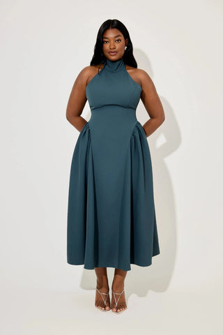 Odd Muse The Ultimate Muse High Neck Gathered Detail Midi Dress - Teal