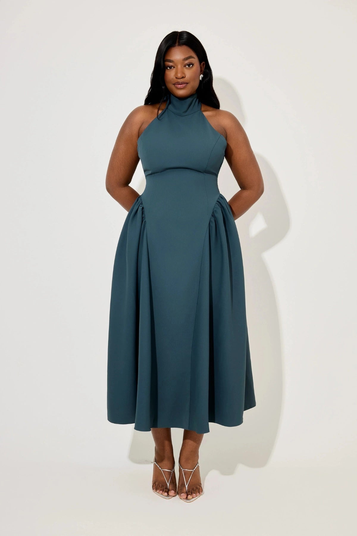 Odd Muse The Ultimate Muse High Neck Gathered Detail Midi Dress - Teal
