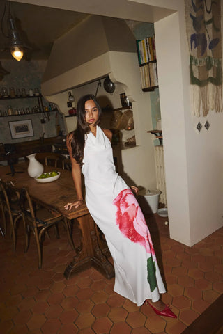 With Harper Lu Cowl Slip Dress - White Rose