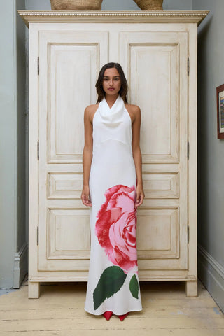 With Harper Lu Cowl Slip Dress - White Rose