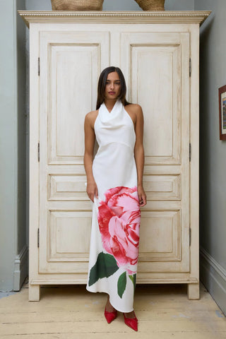 With Harper Lu Cowl Slip Dress - White Rose
