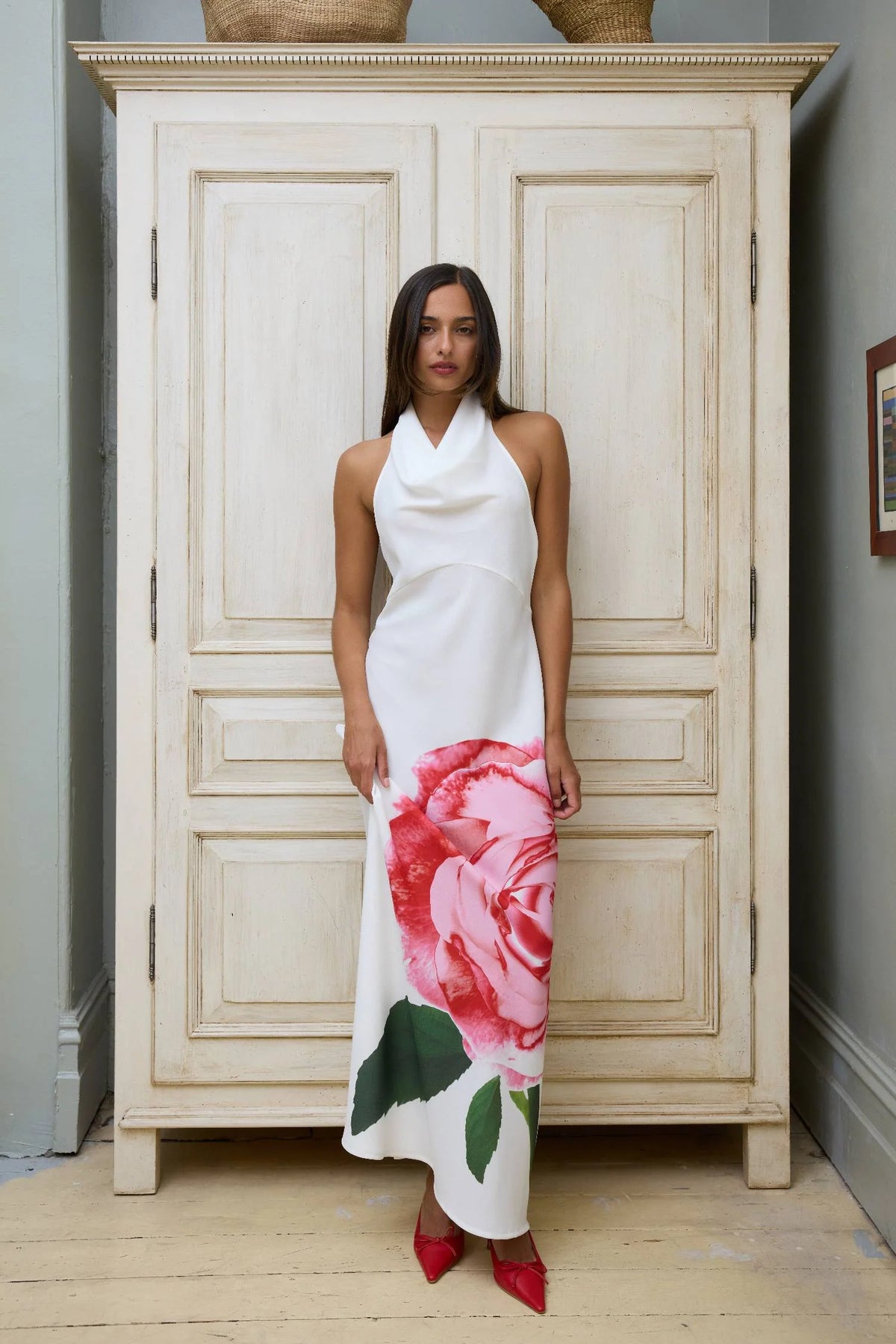 With Harper Lu Cowl Slip Dress - White Rose