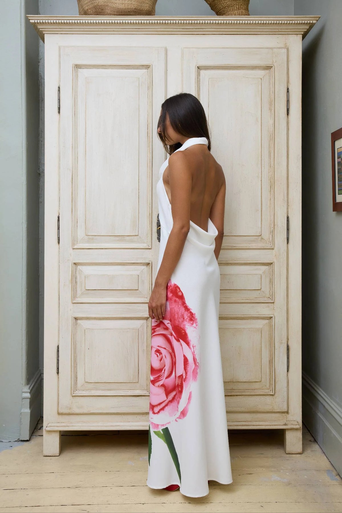 With Harper Lu Cowl Slip Dress - White Rose - Dress Hire AU
