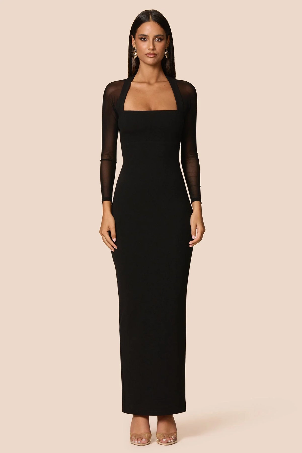 black mesh dress australia MAIE Black Nude Illusion Evening Gown One Honey Black / 16 USA
