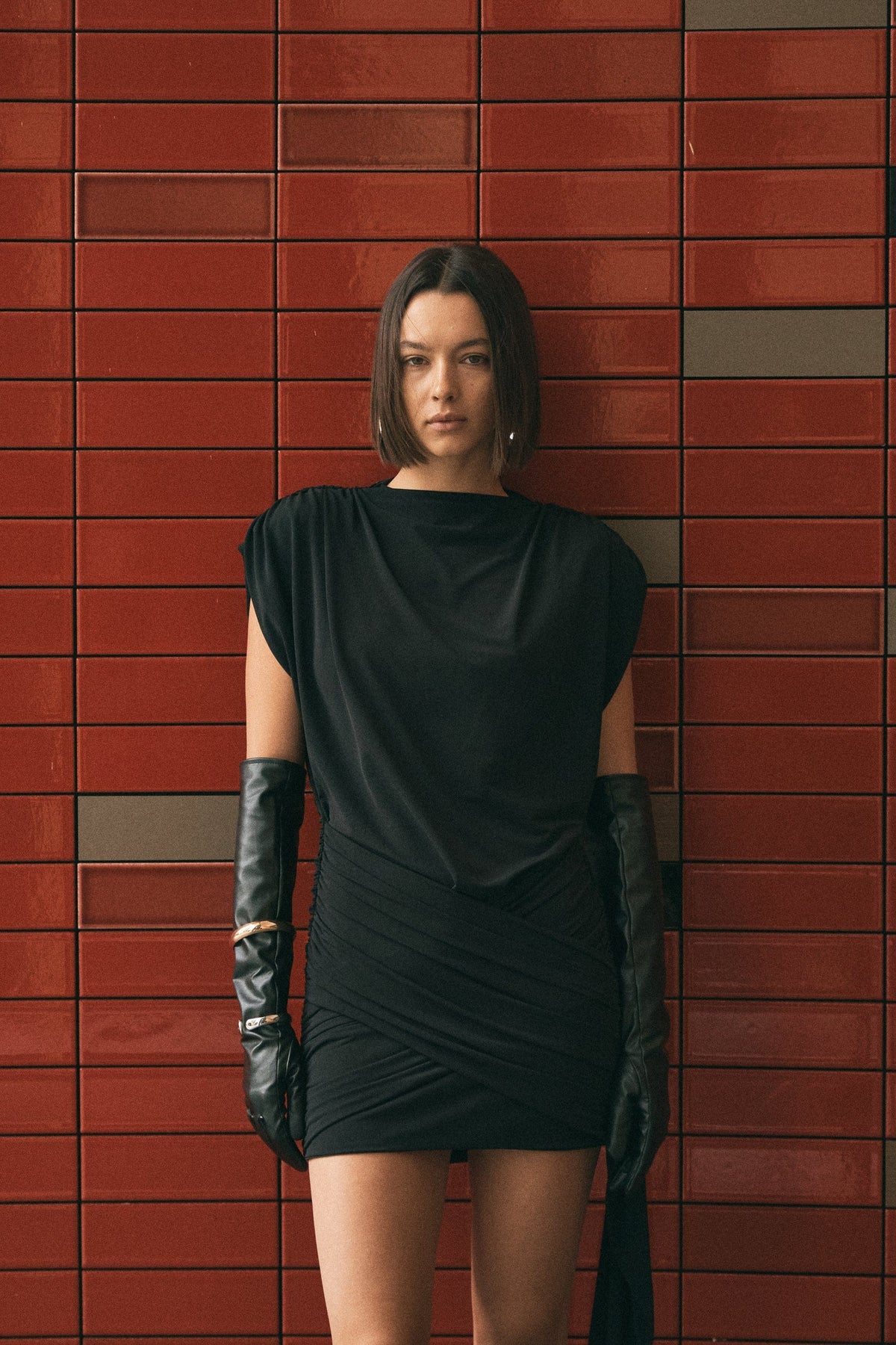 Third Form Aura Draped Mini Dress - Black