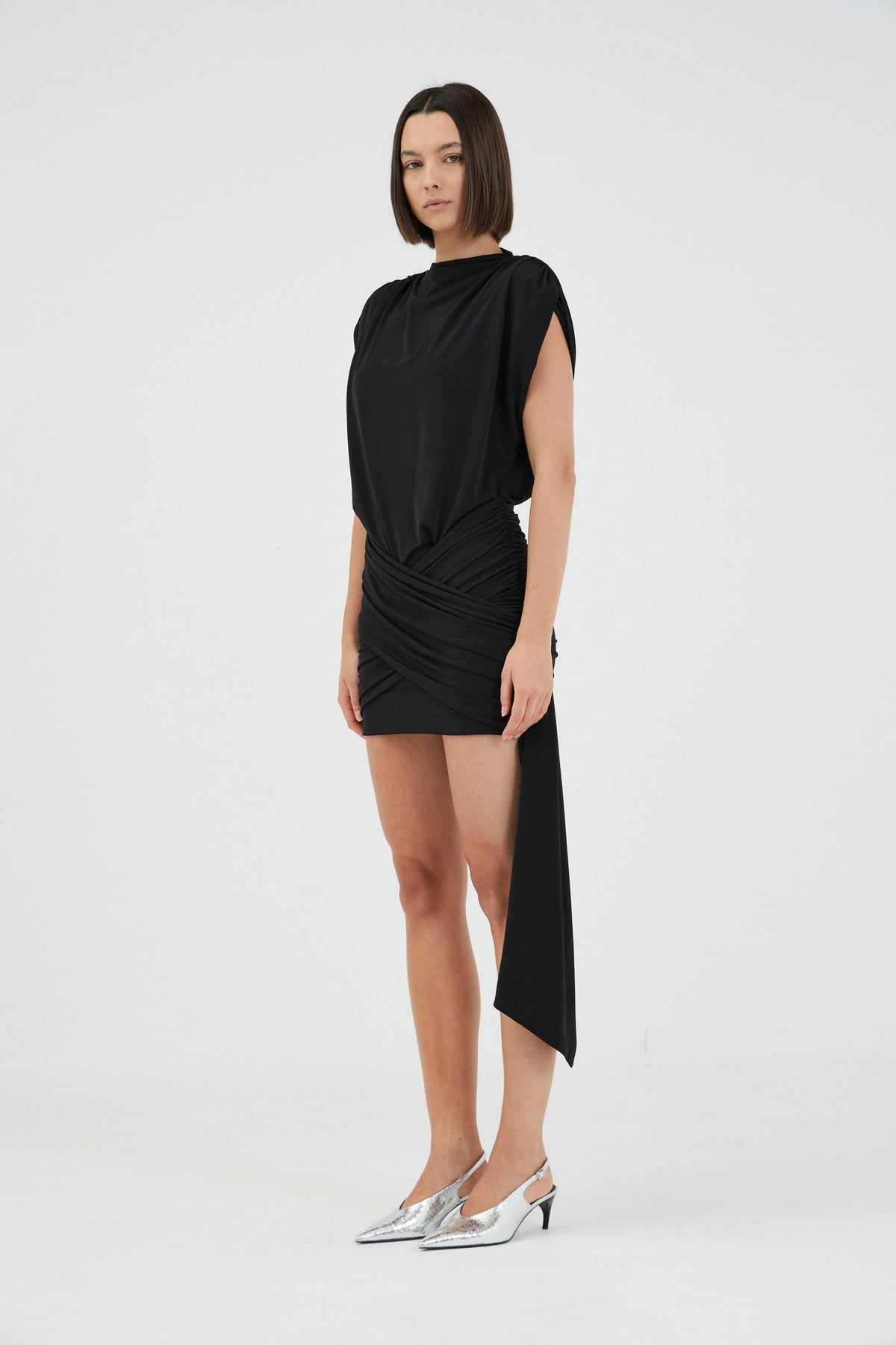 Third Form Aura Draped Mini Dress - Black
