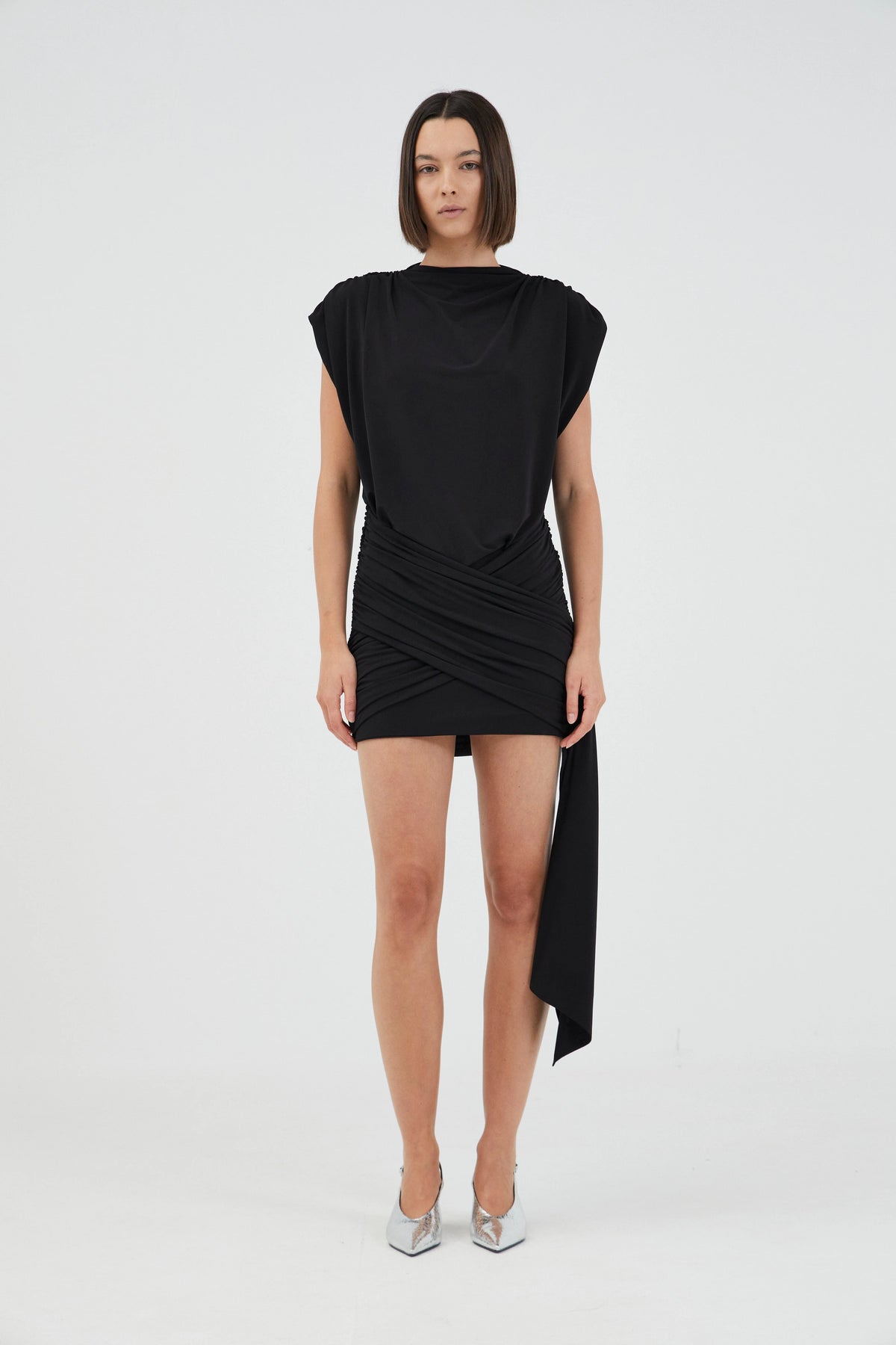 Third Form Aura Draped Mini Dress - Black