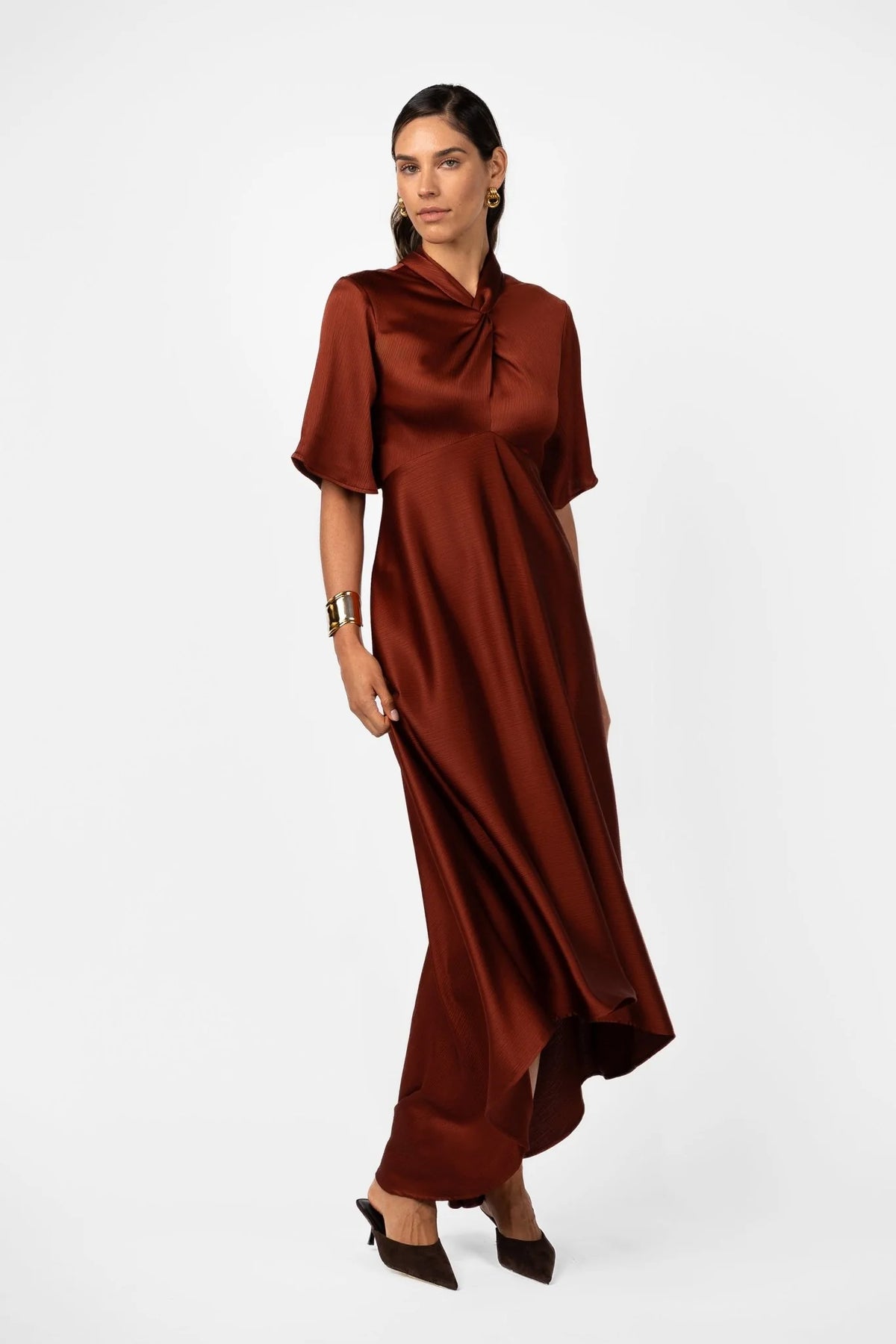 One Fell Swoop Clarion Bell Sleeve Maxi - Terra Rosa Satin