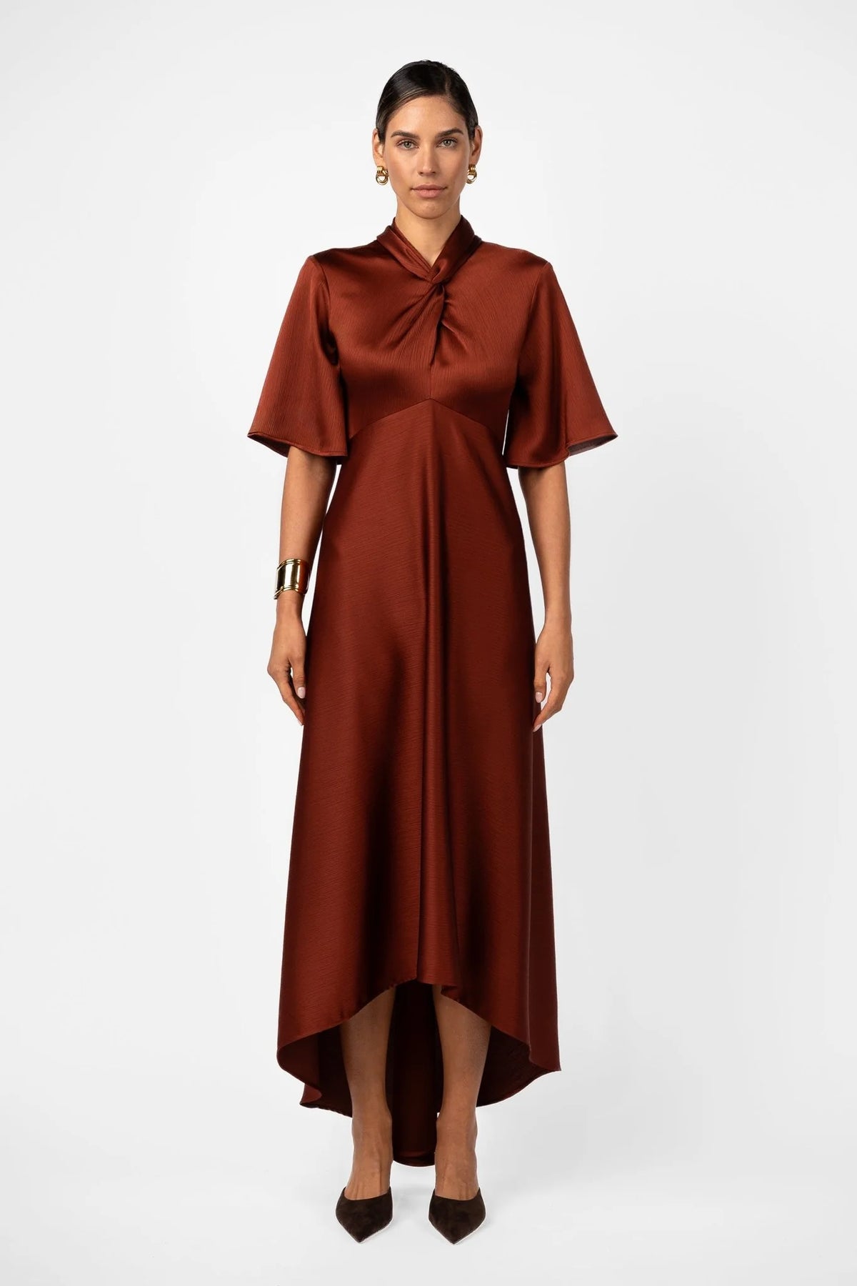 One Fell Swoop Clarion Bell Sleeve Maxi - Terra Rosa Satin