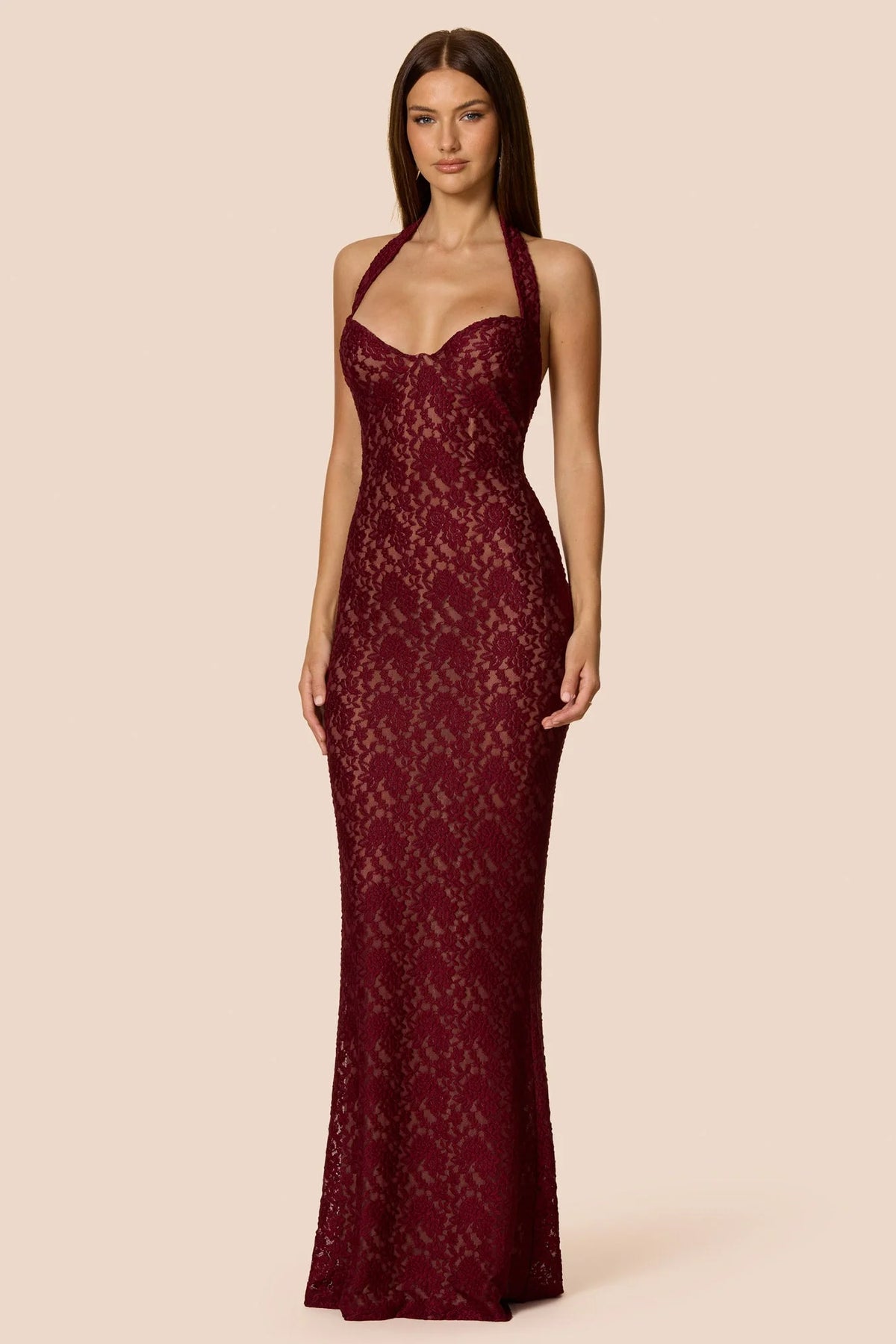 Nookie Mystique Halter Gown Dress - Wine