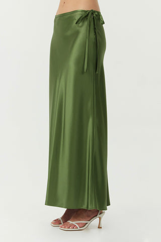 Third Form Satin Bias Tie Side Skirt - Olive