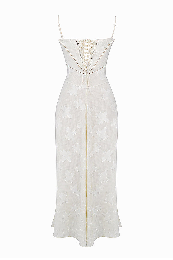 House of CB Seren Floral Lace Back Maxi Dress - Vintage Cream - Dress Hire  AU